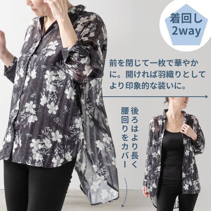 ＜Northmallオリジナル＞エレガントシアーフラワーチュニック丈ブラウス