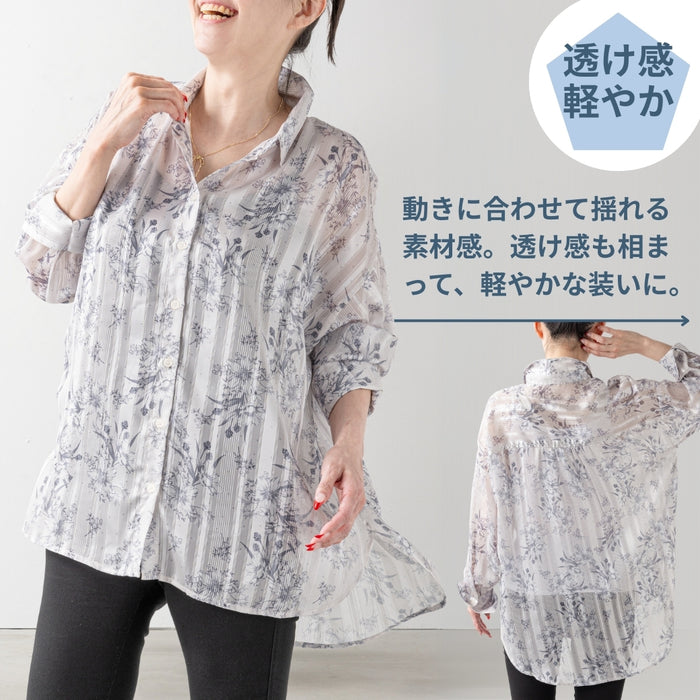 ＜Northmallオリジナル＞エレガントシアーフラワーチュニック丈ブラウス