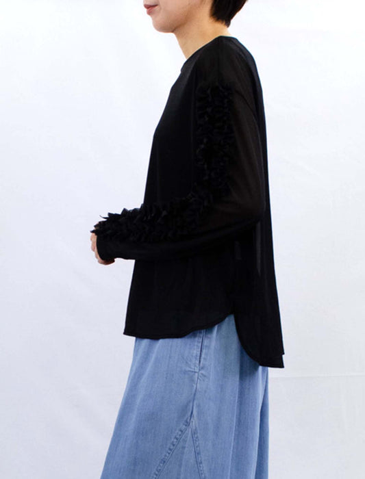 袖フリルカットソー