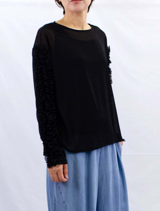 袖フリルカットソー