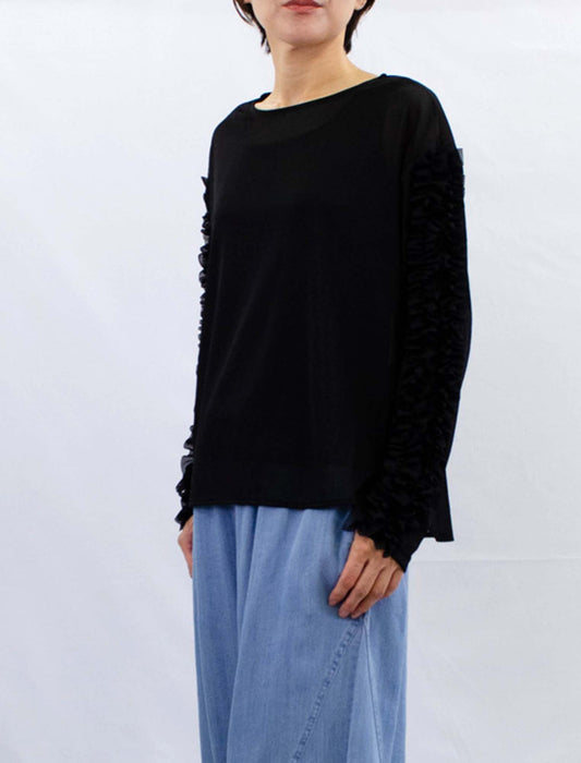 袖フリルカットソー