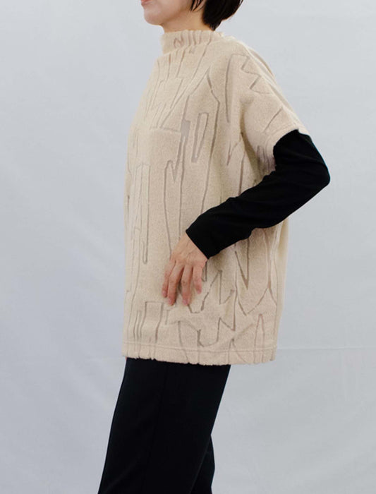 ボトルネック幾何学編み地チュニック