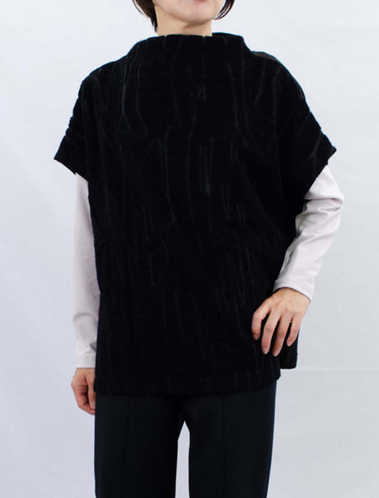 ボトルネック幾何学編み地チュニック