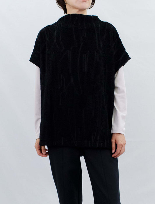 ボトルネック幾何学編み地チュニック