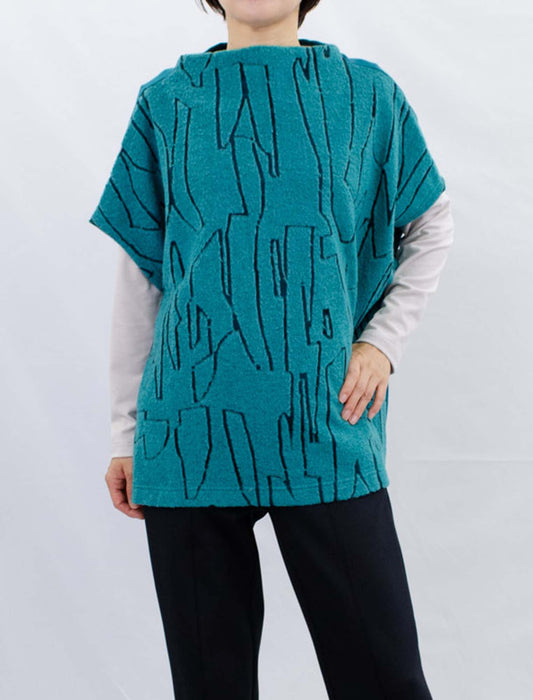 ボトルネック幾何学編み地チュニック