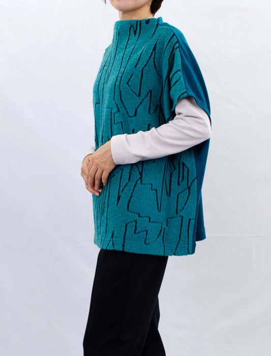 ボトルネック幾何学編み地チュニック