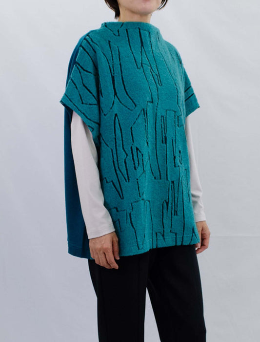 ボトルネック幾何学編み地チュニック