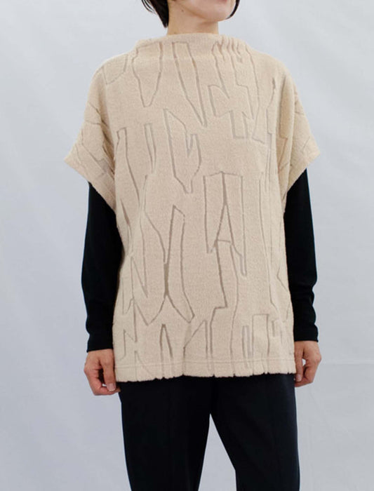 ボトルネック幾何学編み地チュニック