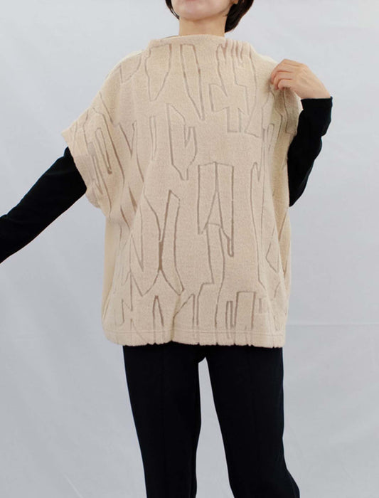 ボトルネック幾何学編み地チュニック