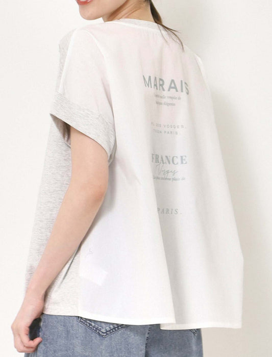 バックPT異素材バイカラートップス