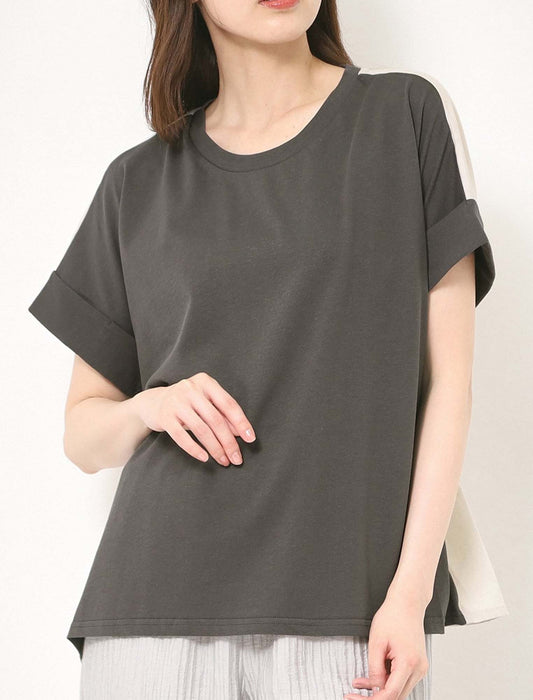 バックPT異素材バイカラートップス