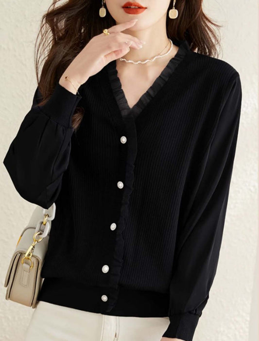 ★美品・紙タグ付き★ nagonstans バックフレアカーディガン 黒 モチーフ付きダイヤ柄ニットカーディガン （カーディガン