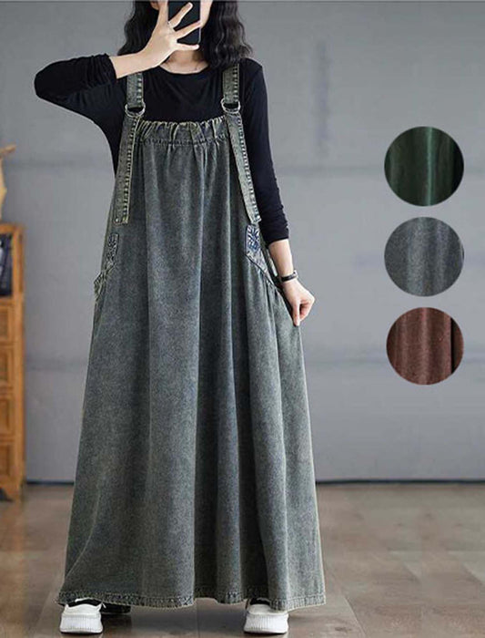 ウォッシュ加工サロペ・デニムワンピース