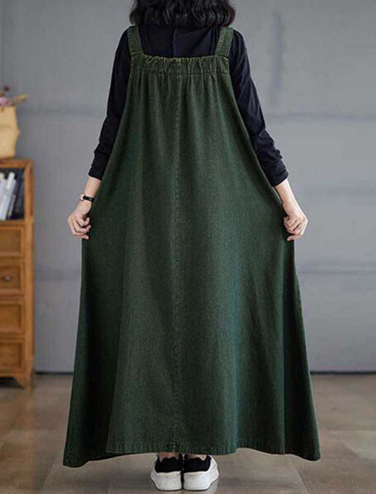 ウォッシュ加工サロペ・デニムワンピース