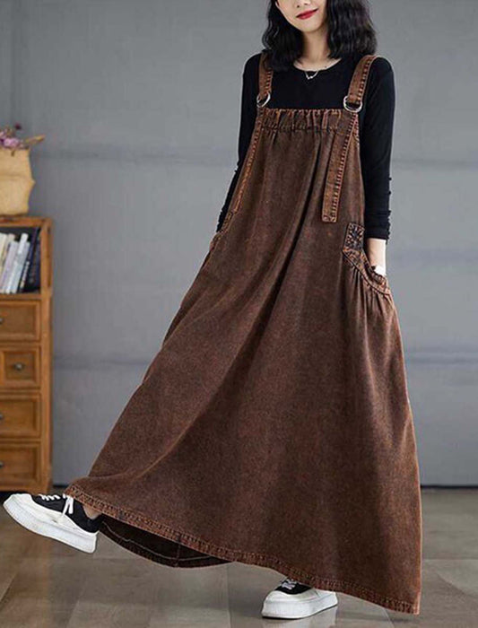 ウォッシュ加工サロペ・デニムワンピース