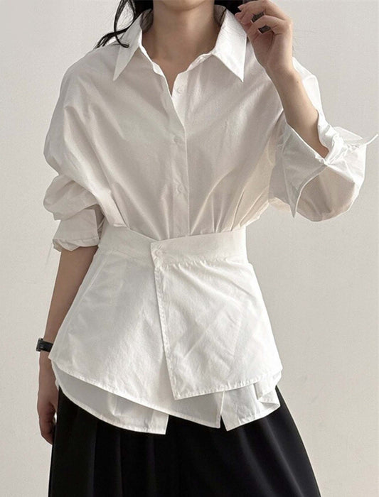 エプロン取り外し可能 チュニック丈シャツブラウス　