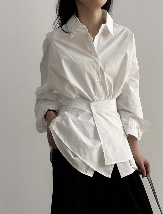 エプロン取り外し可能 チュニック丈シャツブラウス　