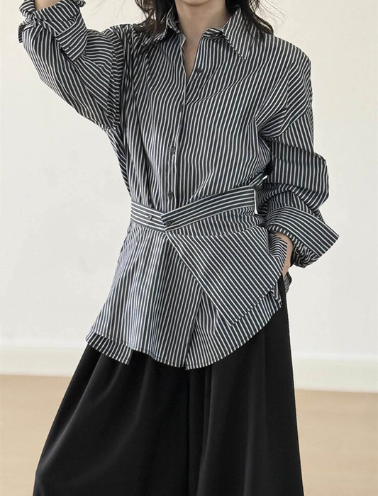 エプロン取り外し可能 チュニック丈シャツブラウス　