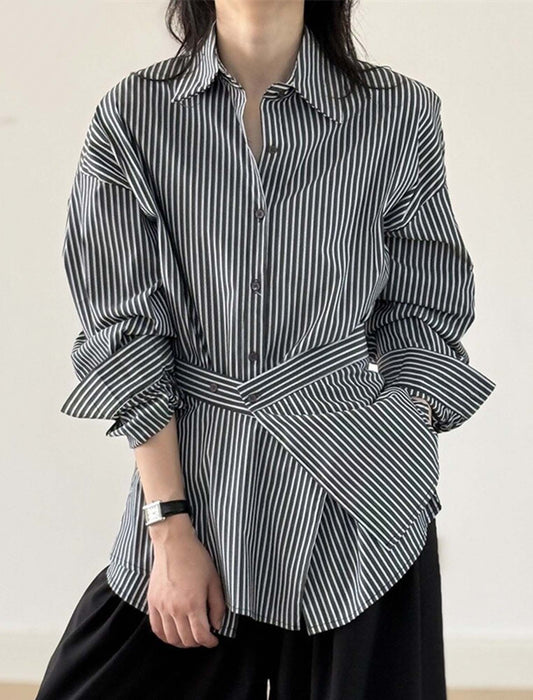 エプロン取り外し可能 チュニック丈シャツブラウス　