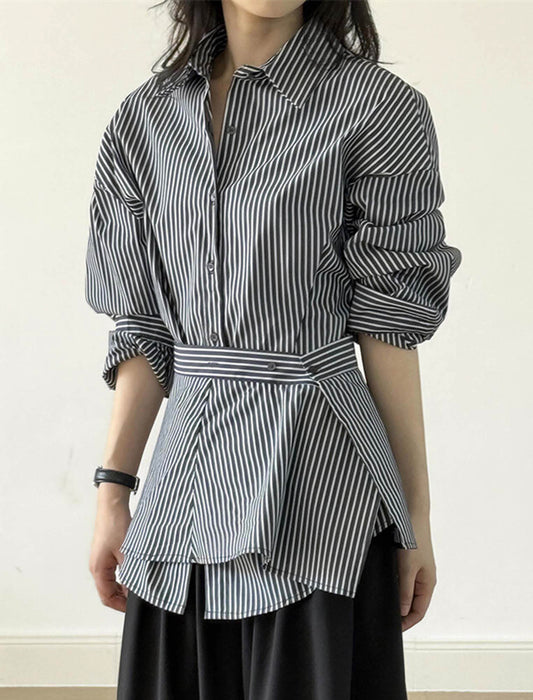 エプロン取り外し可能 チュニック丈シャツブラウス　