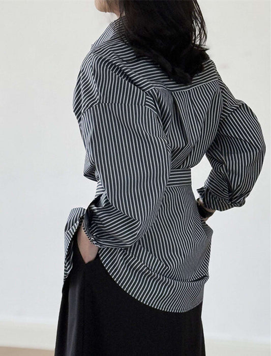 エプロン取り外し可能 チュニック丈シャツブラウス　