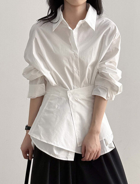 エプロン取り外し可能 チュニック丈シャツブラウス　