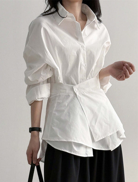 エプロン取り外し可能 チュニック丈シャツブラウス　