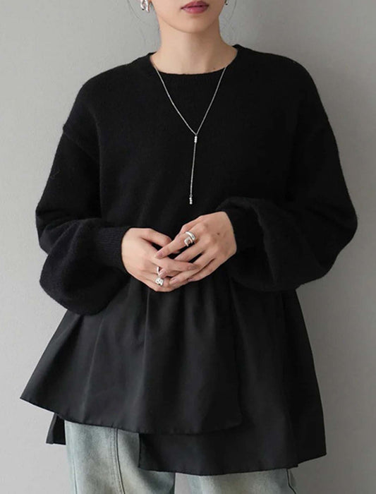 バルーンスリーブ裾フリルニットセーター