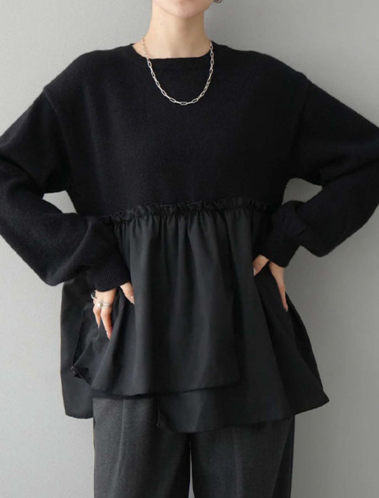 バルーンスリーブ裾フリルニットセーター