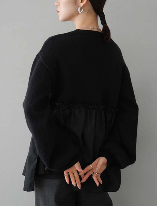 バルーンスリーブ裾フリルニットセーター