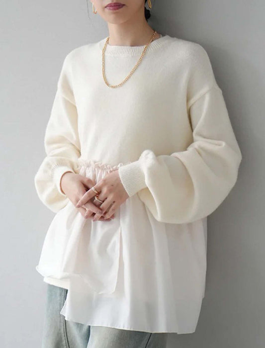 バルーンスリーブ裾フリルニットセーター