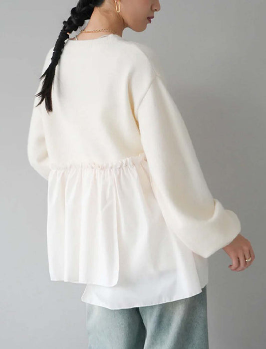 バルーンスリーブ裾フリルニットセーター