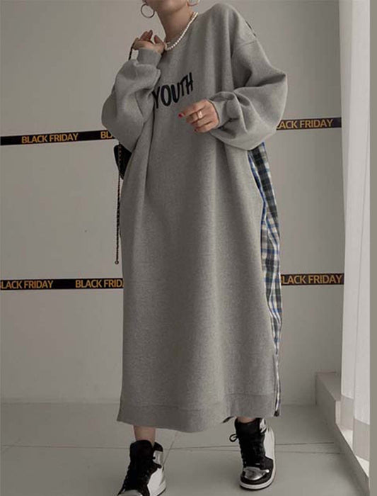 バックチェック柄切り替えワンピース