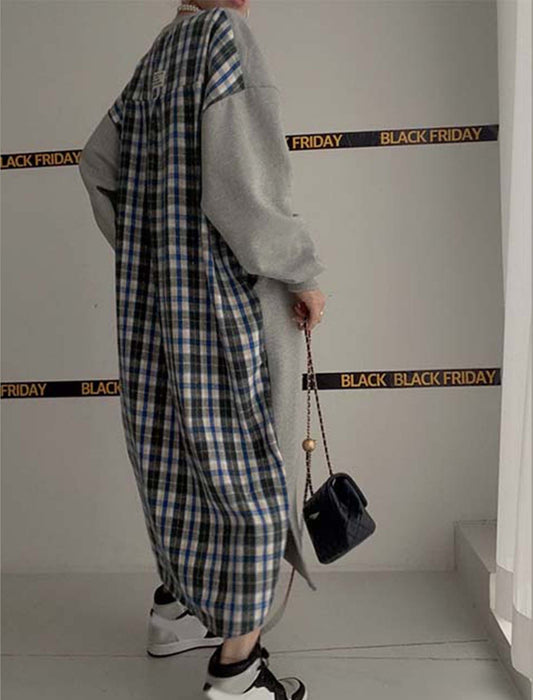 バックチェック柄切り替えワンピース