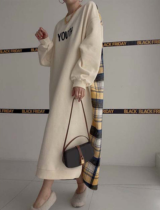 バックチェック柄切り替えワンピース