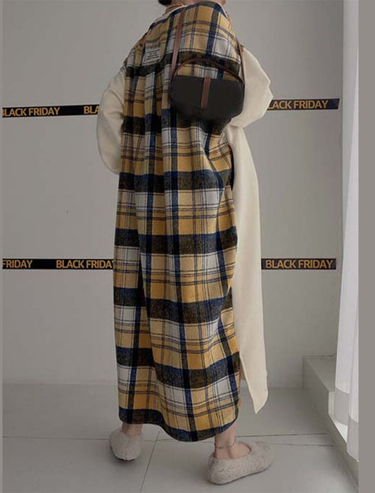 バックチェック柄切り替えワンピース