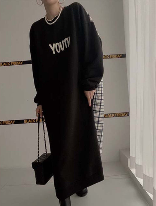 バックチェック柄切り替えワンピース