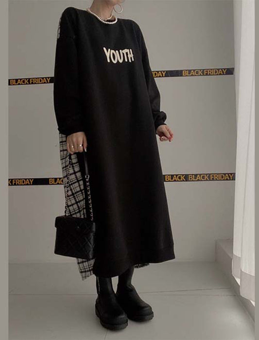 バックチェック柄切り替えワンピース