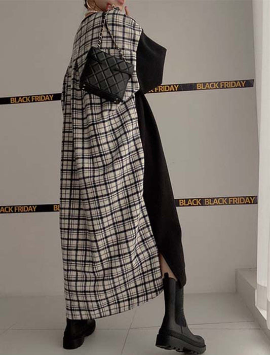 バックチェック柄切り替えワンピース