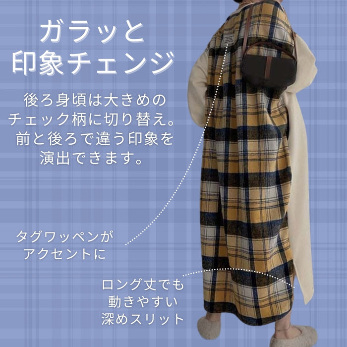 バックチェック柄切り替えワンピース