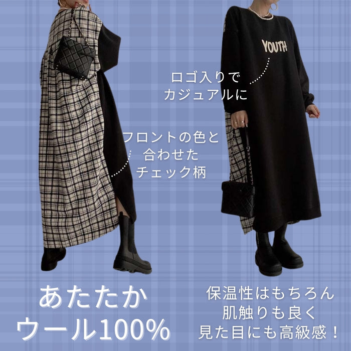 バックチェック柄切り替えワンピース