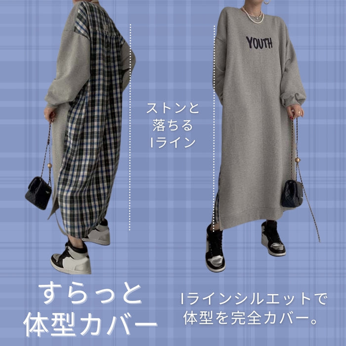 バックチェック柄切り替えワンピース
