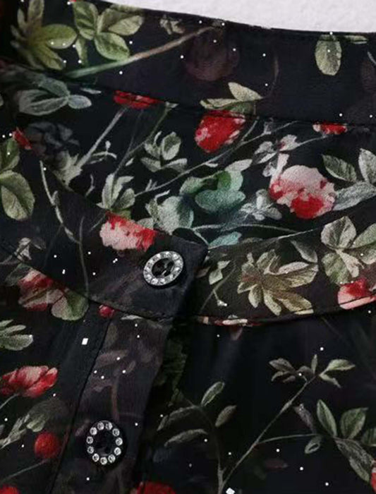 ローズプリントラメ入りブラウス