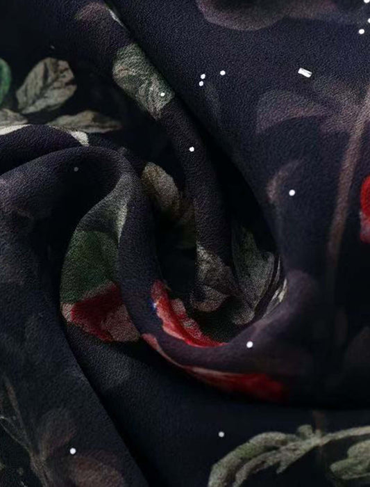 ローズプリントラメ入りブラウス