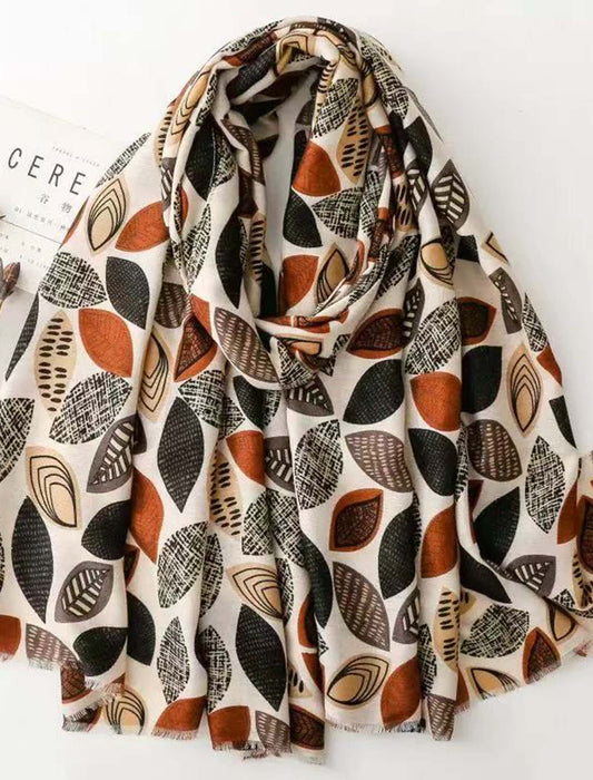 リーフプリント大判ストール