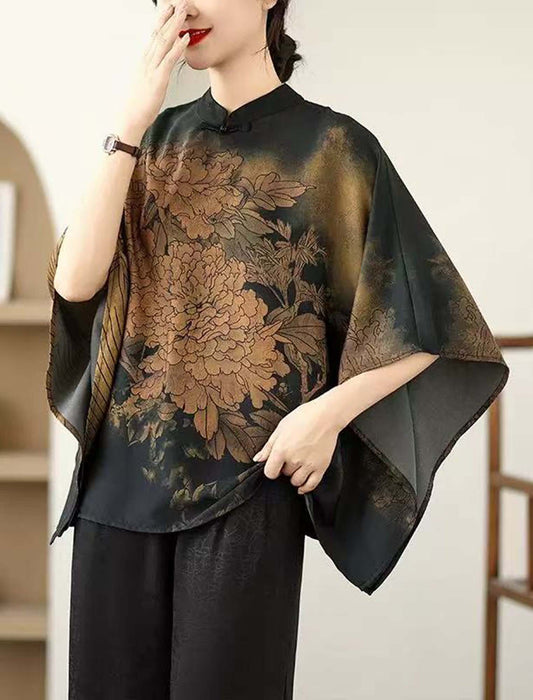 大花モチーフエレガントブラウス