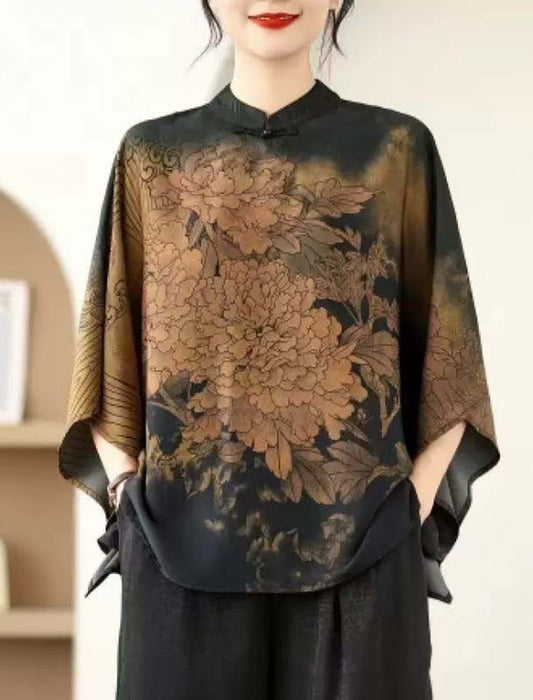 大花モチーフエレガントブラウス