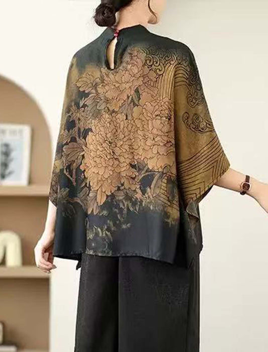 大花モチーフエレガントブラウス