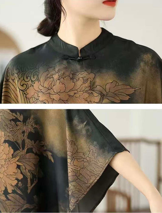 大花モチーフエレガントブラウス