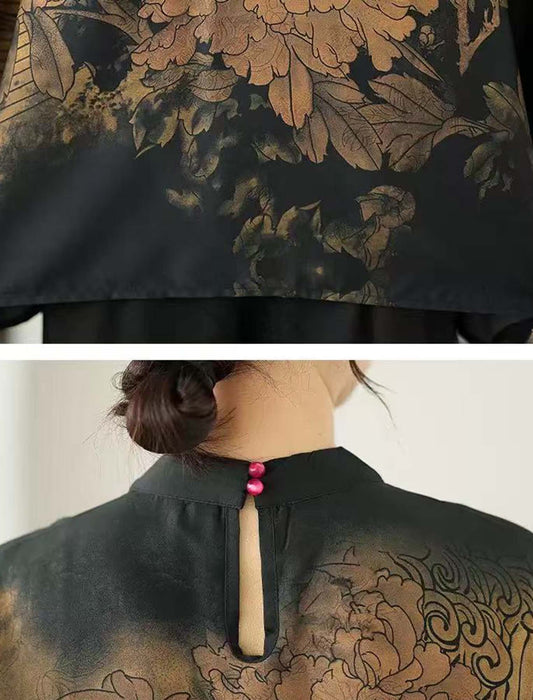 大花モチーフエレガントブラウス